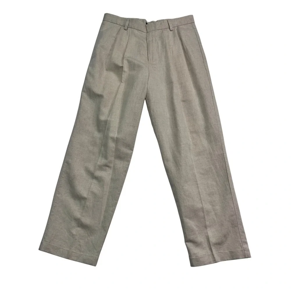 vtg Dockers 33x30 Khaki Linen Cotton Dress Pants Trousers Pleated High Waisted
